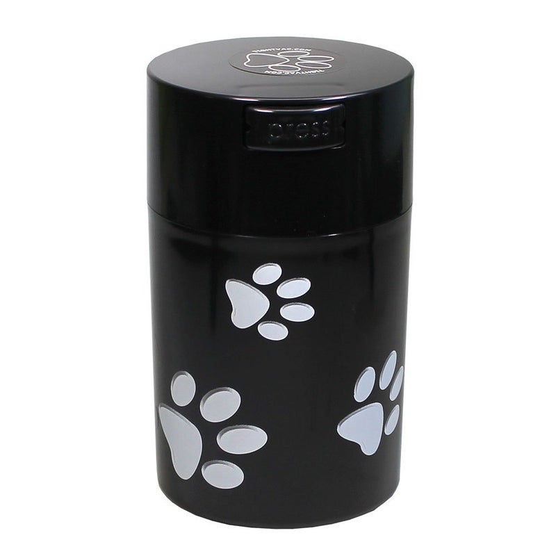 Tightpac America Pawvac 6 Ounce Vacuum Sealed Pet Food Storage Container; Black Cap & Body/White Paws, tv3 (TV3-SBKP) - Image 1